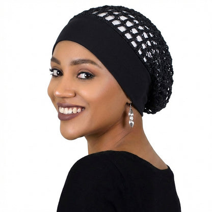 Solid Color Elastic Wide-Brimmed Crochet Hair Protection Net Cap, Sleep Cap, Breathable Headscarf Cap Jdw-65