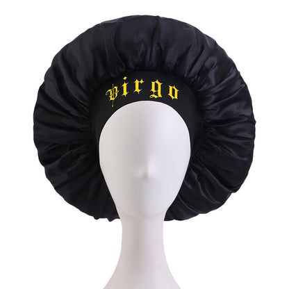 12 Constellation Solid Color English LOGO Elastic Wide-brimmed Sardin Nightcap Women's Beauty Hat Hair Care Hat Cross-border Hat