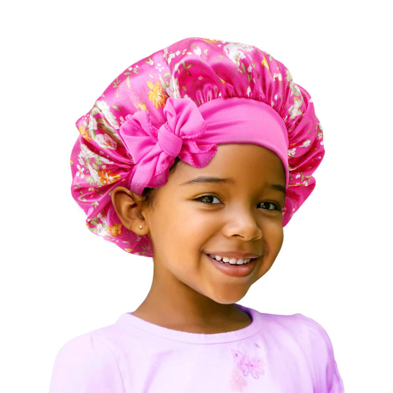 Cross-border Children's Hat Color Printed Nightcap Baby's Ribbon Tape Hat Shower Cap JDKB-21C
