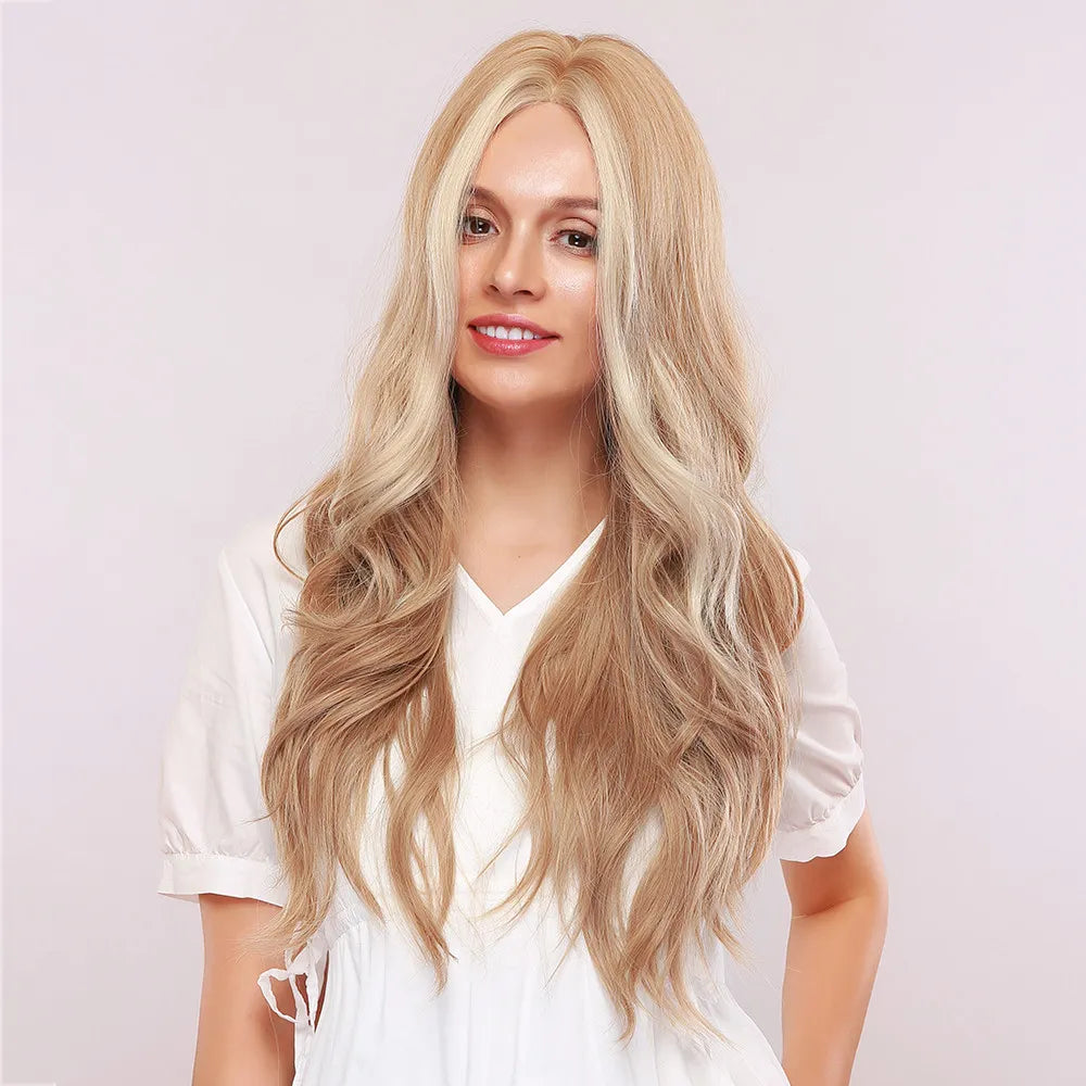 Natural Looking Women's Body Wave Blonde Color Synthetic Hair Capless Wigs 130% Density 30Inches