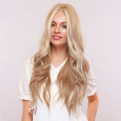 Natural Looking Women's Body Wave Blonde Color Synthetic Hair Capless Wigs 130% Density 30Inches