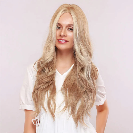 Natural Looking Women's Body Wave Blonde Color Synthetic Hair Capless Wigs 130% Density 30Inches