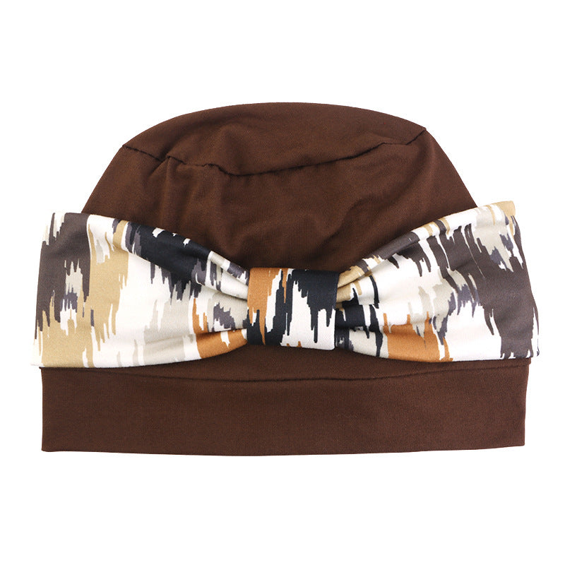 Bohemian style printed flat top knotted headscarf hat, fashionable home hat, confinement hat, toe cap JDT-532A