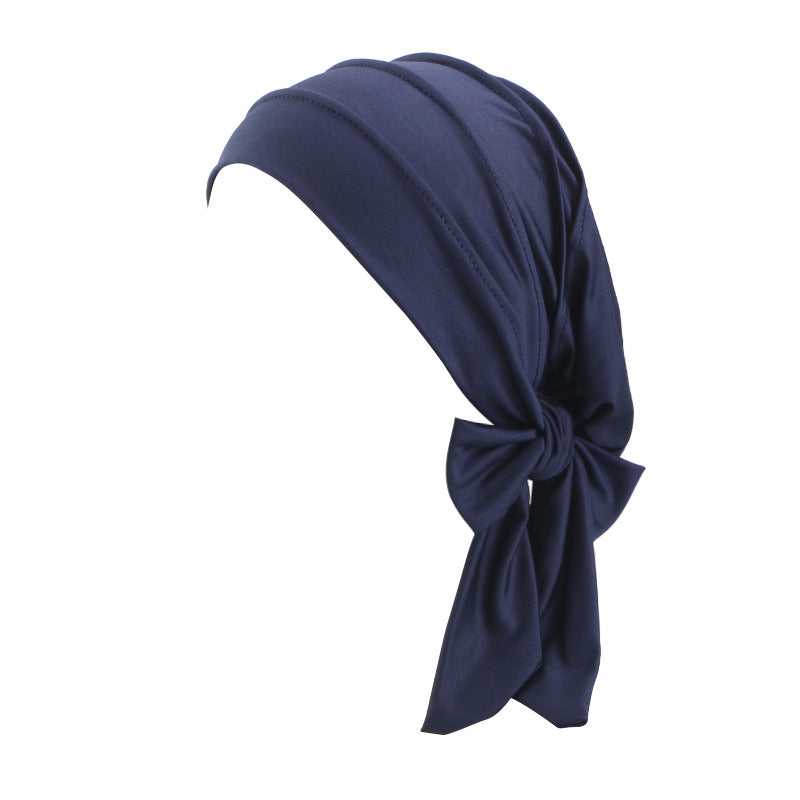Cross-Border Supply Wide-Brimmed Solid Color Ribbon Turban Hat Base Cap Head Wrap Versatile Hair Care Hat Jdt-509