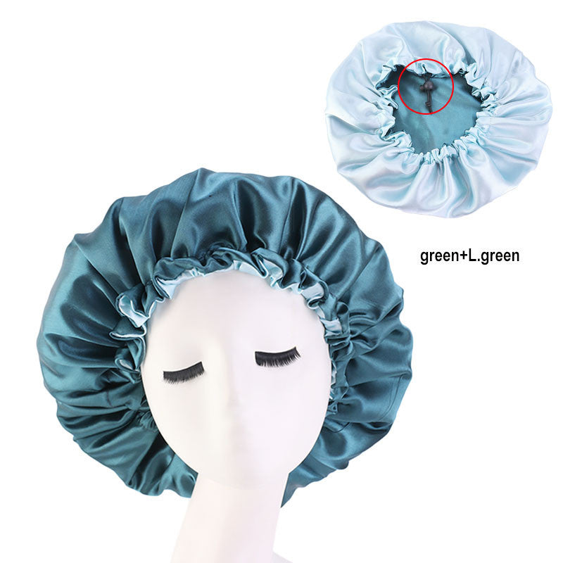 Adjustable Double-layer satin nightcap hair care cap custom LOGO solid color beauty and hairdressing advertising hat