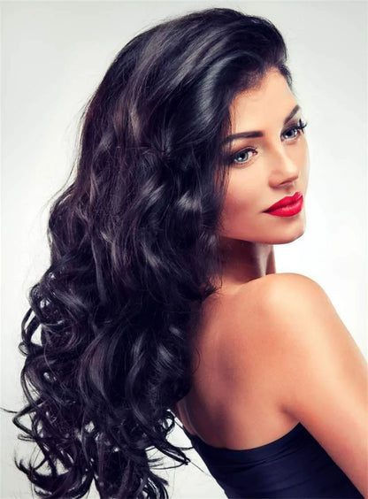 Attractive Top Quality Long Wavy Lace Front Human Hair Women Wigs 22 Inches