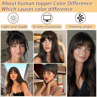Hair Toppers for Women Real Human Hair, Bangs Hair Clip 360° 3D Cover Human Hair Topper with Bangs