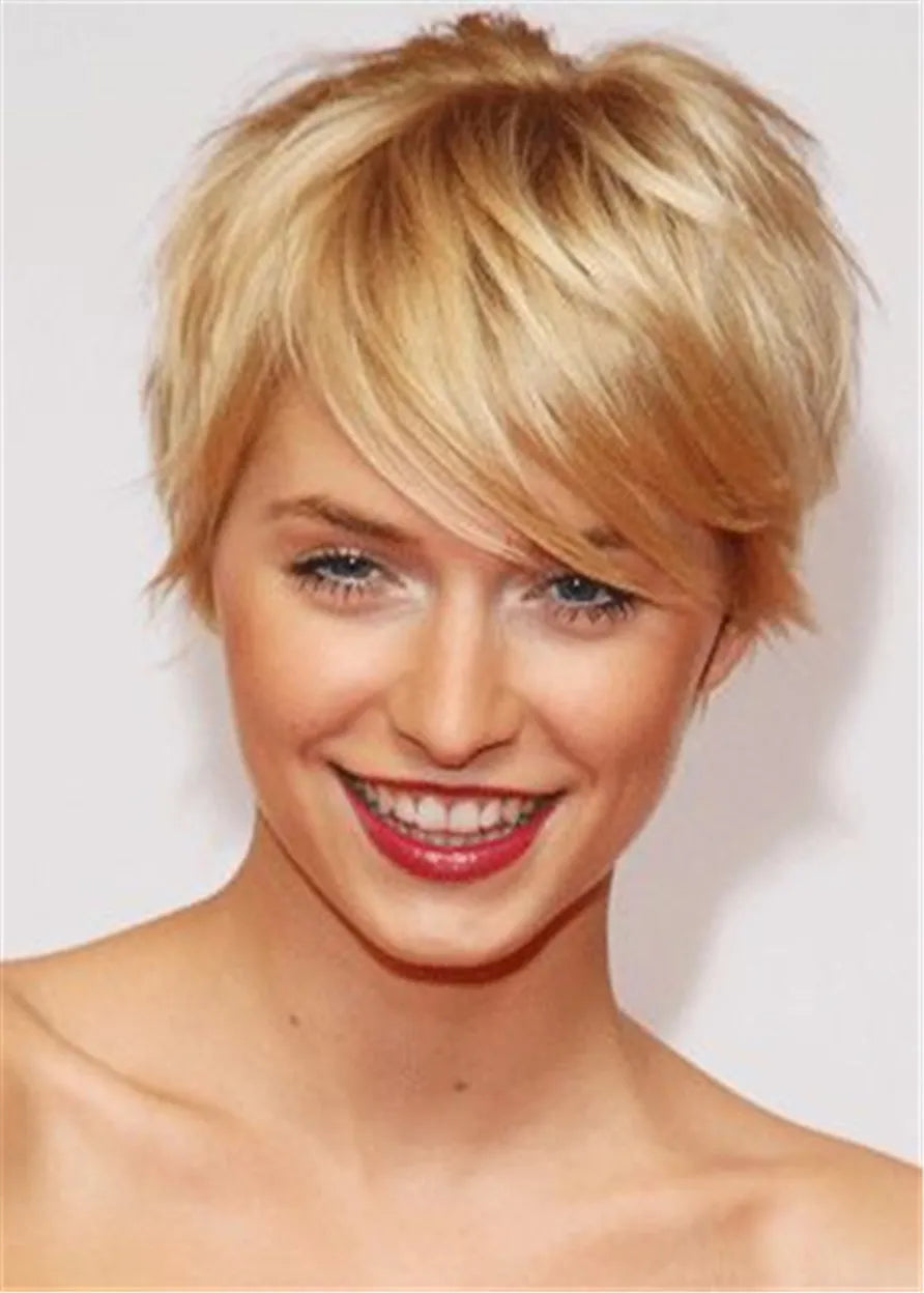 Boy Cut Straight Human Hair With Bangs Women Wigs