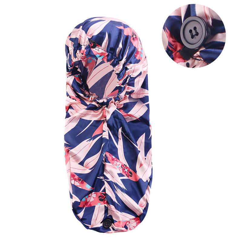 Cross-border Exclusive High Elastic Button Women's Hair Care Cap Dual-use Long Hair Nightcap Shower Cap Amazon Hot Sale