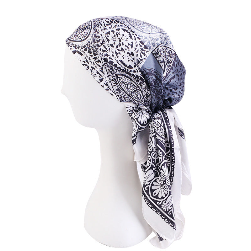 Amazon satin professional square scarf artificial silk printed wrap scarf ethnic style headscarf cap JDWJ-28