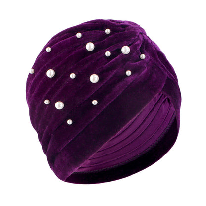 Cross-border supply starry Pearl Diamond flannel headscarf hat pleated Indian hat toe cap TJM-21F