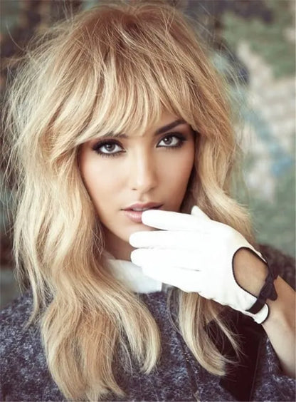 Golden Soft Charming Natural Vintage Fluffy Wavy Synthetic Hair Capless Women Wigs 16 Inches