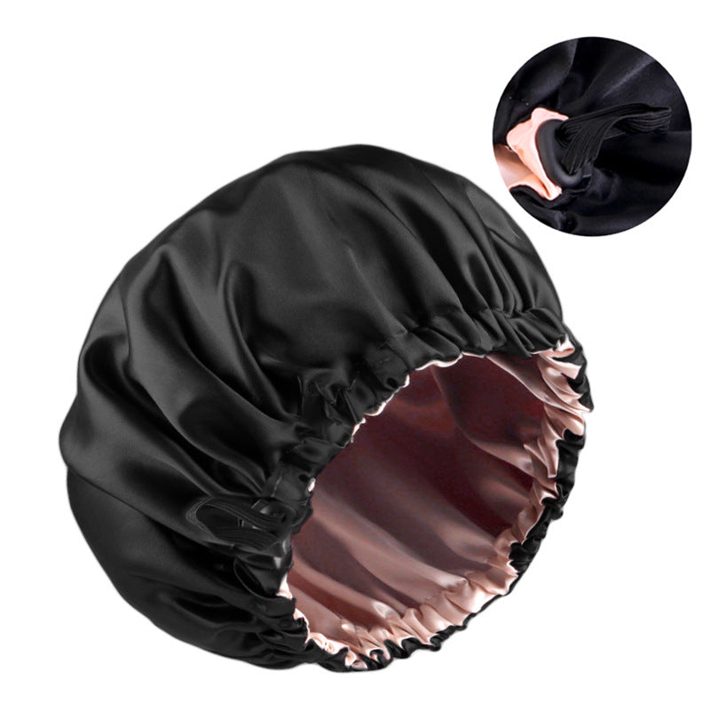 Double-layer flat buckle adjustable satin nightcap women's beauty hair care cap solid color round cap JDB-256C-7