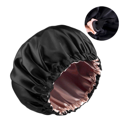 Double-layer flat buckle adjustable satin nightcap women's beauty hair care cap solid color round cap JDB-256C-7