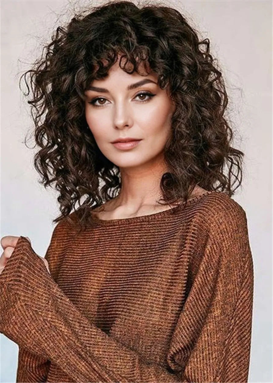 Mittellange verworrene lockige Frisur Kunsthaar Damenperücke 18 Zoll