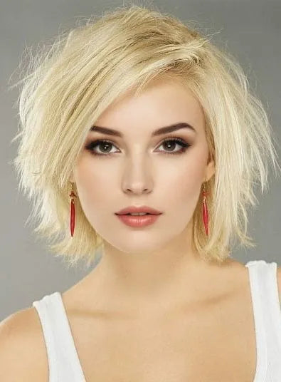 Parrucca bionda liscia a strati Messy Carefree da 10 pollici con pizzo frontale, 100% capelli umani