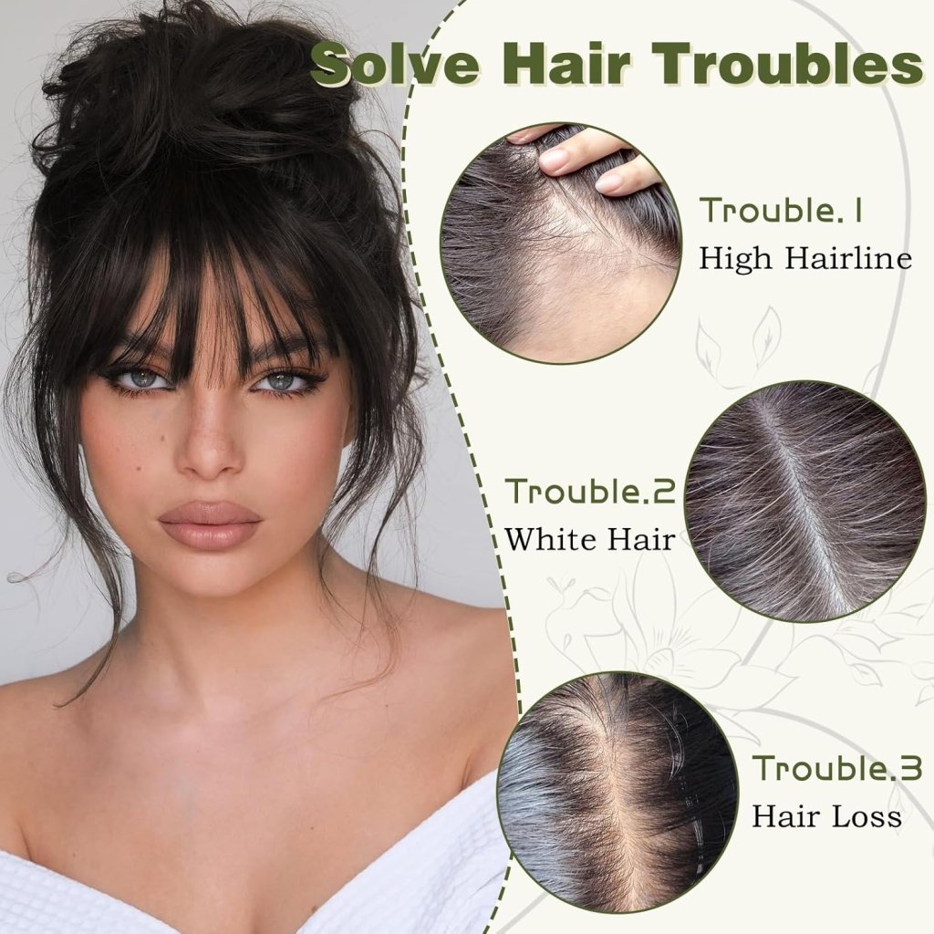 Clip in Bangs 100% Human Hair Toppers 360°3D Hair Pieces Clip On Air Bangs Extensions