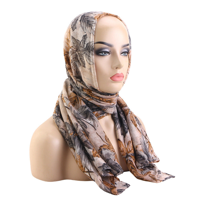 Spring and Autumn New Style Bali Yarn Leaf Print Headscarf, Head Wrap, Beach Wrap, Headscarf Hat Jdwj-24E