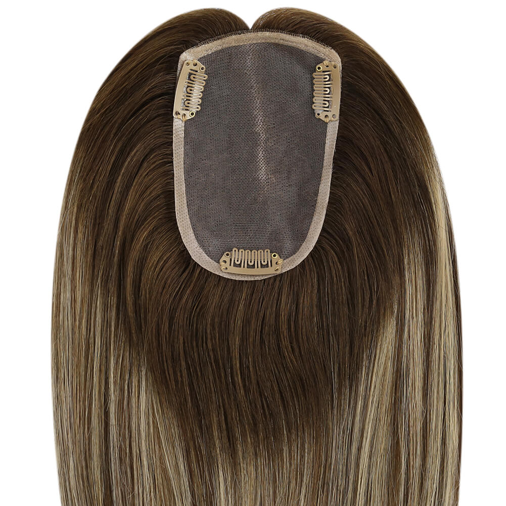 3*5inch Mono Hair Topper Remy Human Hair Balayage Brown Wigs Hair Piece