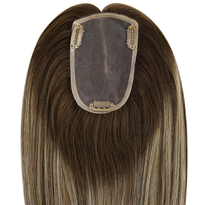 3*5inch Mono Hair Topper Remy Human Hair Balayage Brown Wigs Hair Piece