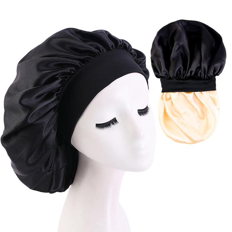 European and American Large Wide-Brimmed Elastic Double-Layer Satin Nightcap Beauty Hair Care Cap Care Cap Jdb-301S