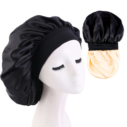 European and American Large Wide-Brimmed Elastic Double-Layer Satin Nightcap Beauty Hair Care Cap Care Cap Jdb-301S
