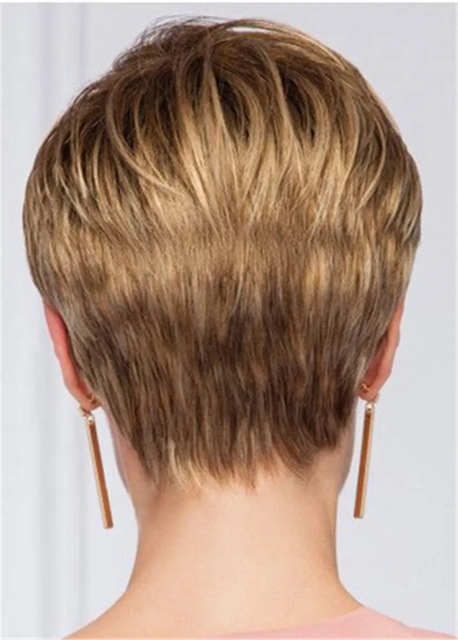 Short Layered Boy Cut Human Hair Straight Lace Front Wig 10 Inches