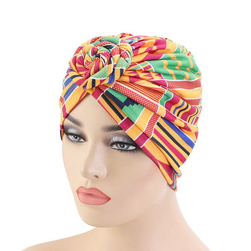 Amazon European and American ethnic style plate Flower headscarf cap elastic printing Indian cap chemotherapy cap TJM-342B