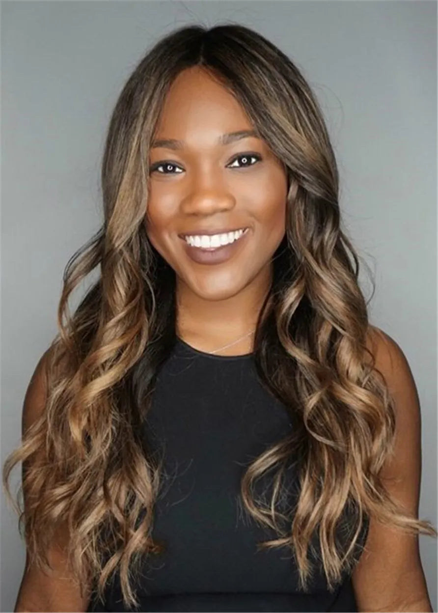 Women's Long Hairstyle Human Hair Layered Cut With Textured Waves 24 Inches