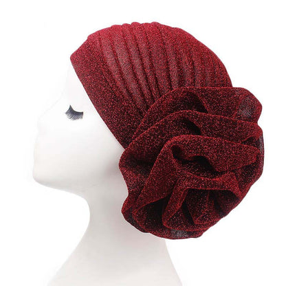 New Style Shiny Silk Large Flower Headscarf Hat, Versatile Retro Fashion Hat Tjm-322