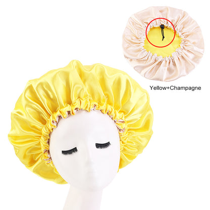 Adjustable Double-layer satin nightcap hair care cap custom LOGO solid color beauty and hairdressing advertising hat