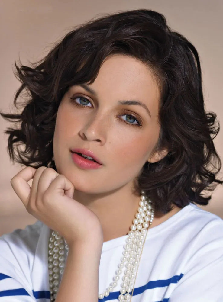 Die Free Style attraktive kurze gewellte 100 % Echthaar-Spitzenperücke 10 Zoll