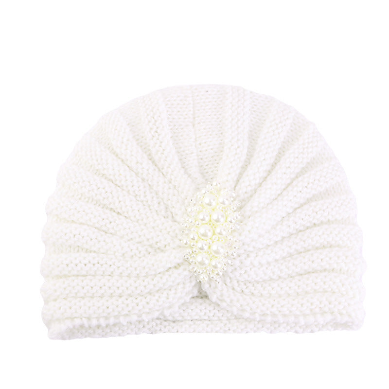 Cross-Border New Autumn and Winter Pearl Diamond Accessories Woolen Turban Hat Ethnic Style Warm Pullover Hat Jdm-138E