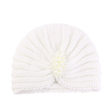 Cross-Border New Autumn and Winter Pearl Diamond Accessories Woolen Turban Hat Ethnic Style Warm Pullover Hat Jdm-138E