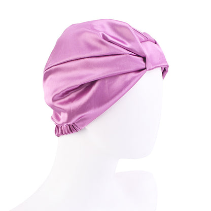 Cross-Border Hat Double-Layer Imitation Silk Nightcap Contrasting Color Knotted Turban Hat Washing and Chemical Clothing Factory Direct Sale