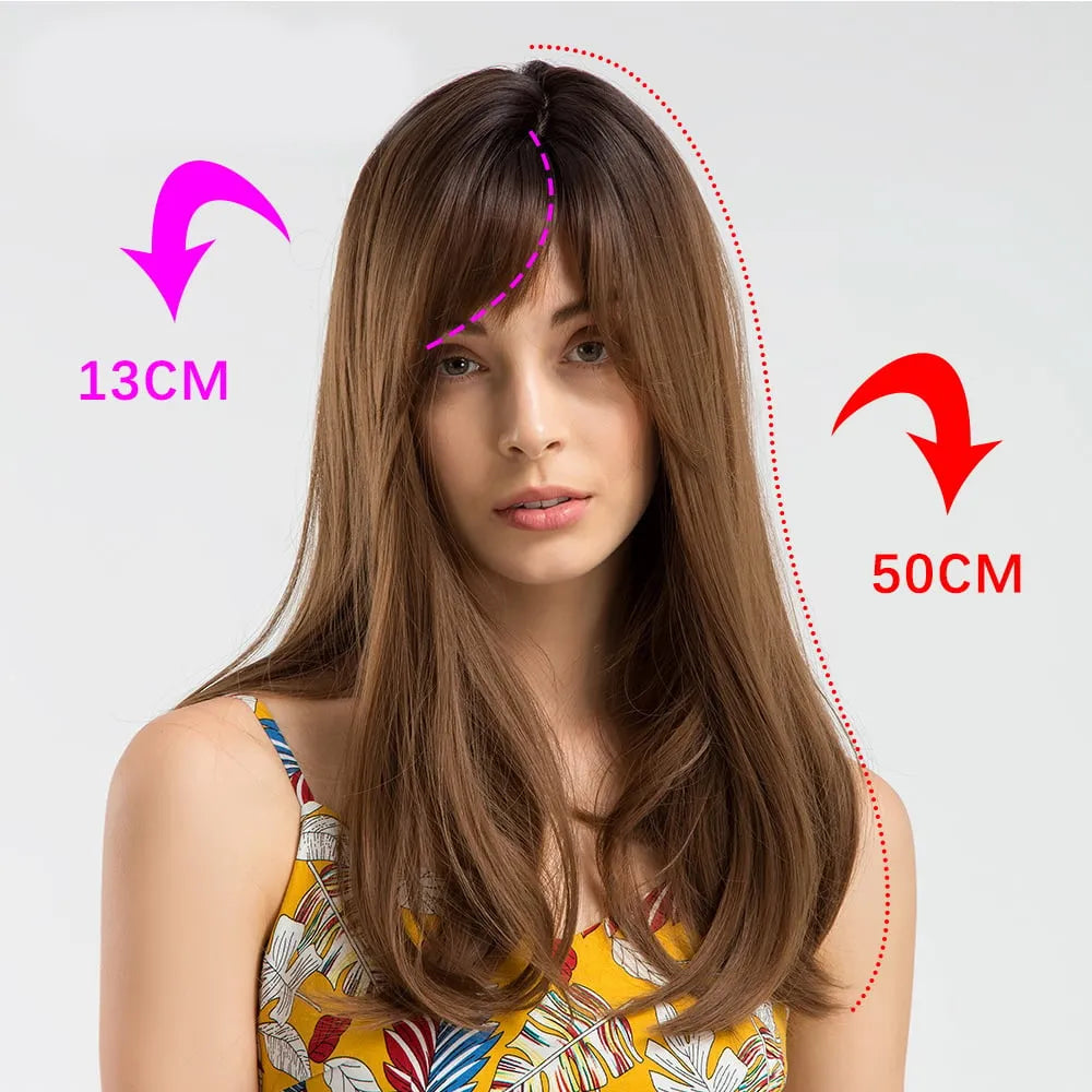 Long Straight Synthetic Hair With Bangs Women Wigs 20 Inches
