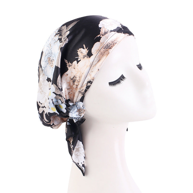 Amazon braid satin headscarf cap amoeba printed triangle sleep home confinement cap JDT-463D