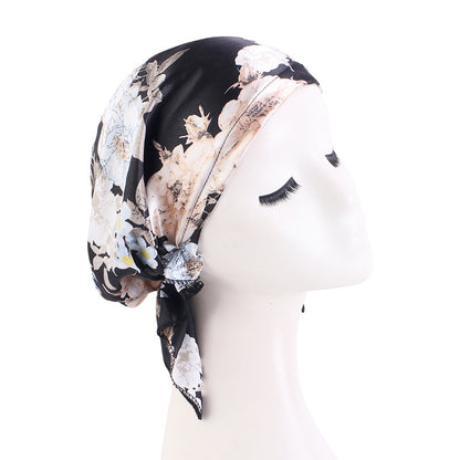 Amazon braid satin headscarf cap amoeba printed triangle sleep home confinement cap JDT-463D
