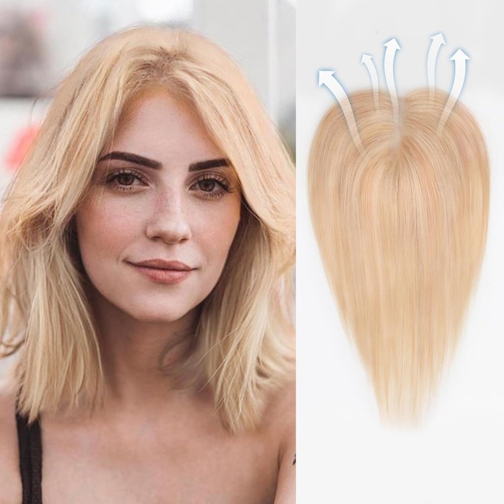 Remy Human Hair Toppers for Women Hand-Tied Hair Toppers with Swiss Lace Base 12in