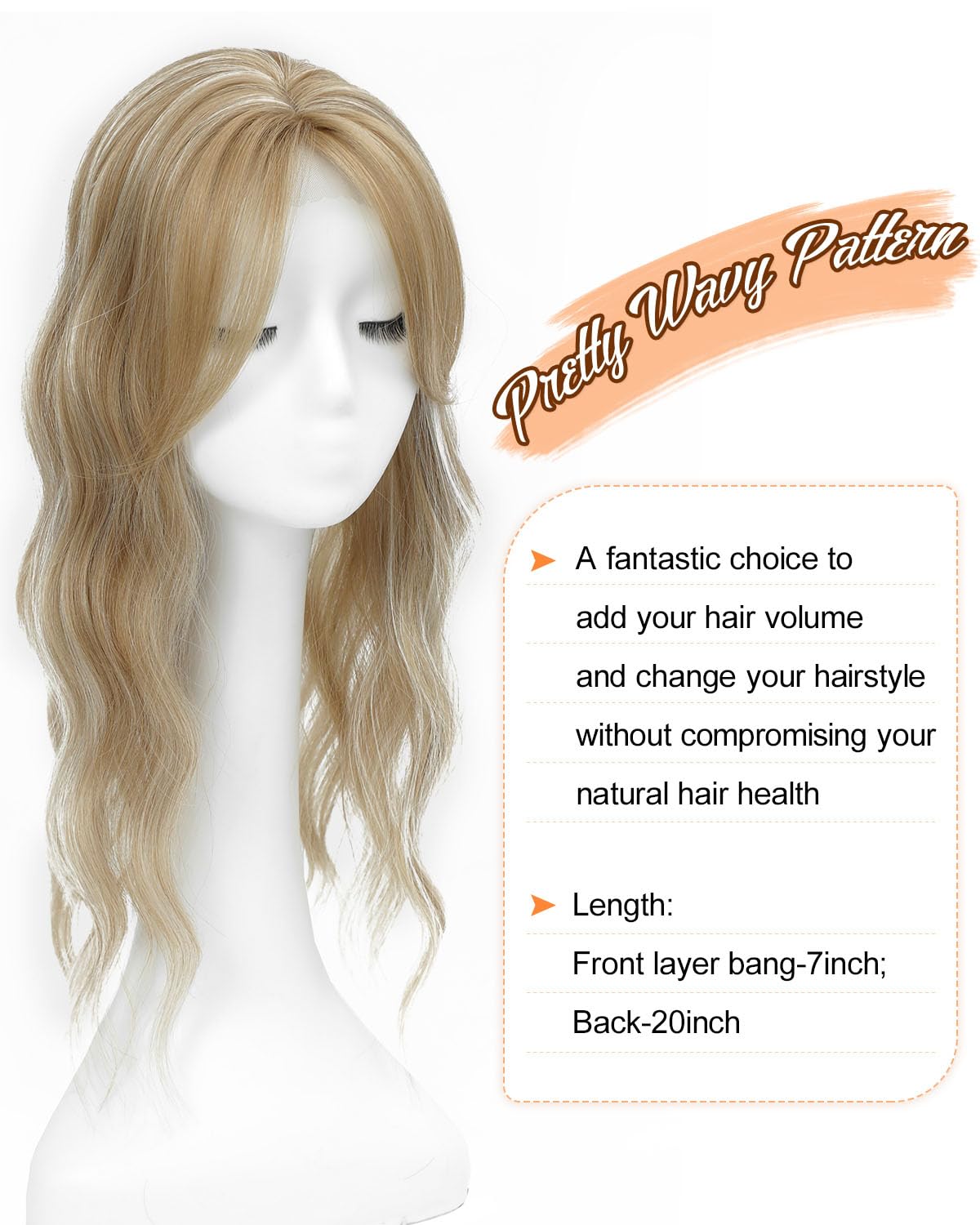 20Inch Wavy Hair Topper for Women Add Volume&Cover Thinning Hair with Natural Looking Hair Piece