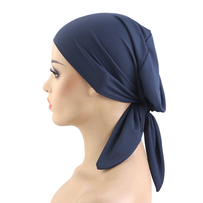 Cross border new solid color double-layer elastic ribbon headscarf cap strap headband hair care cap JDT-29