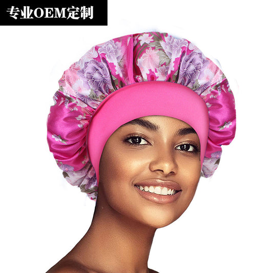 Amoeba wide-brimmed elastic hair band nightcap satin round CAP Beauty hair cap shower cap satin bonnet