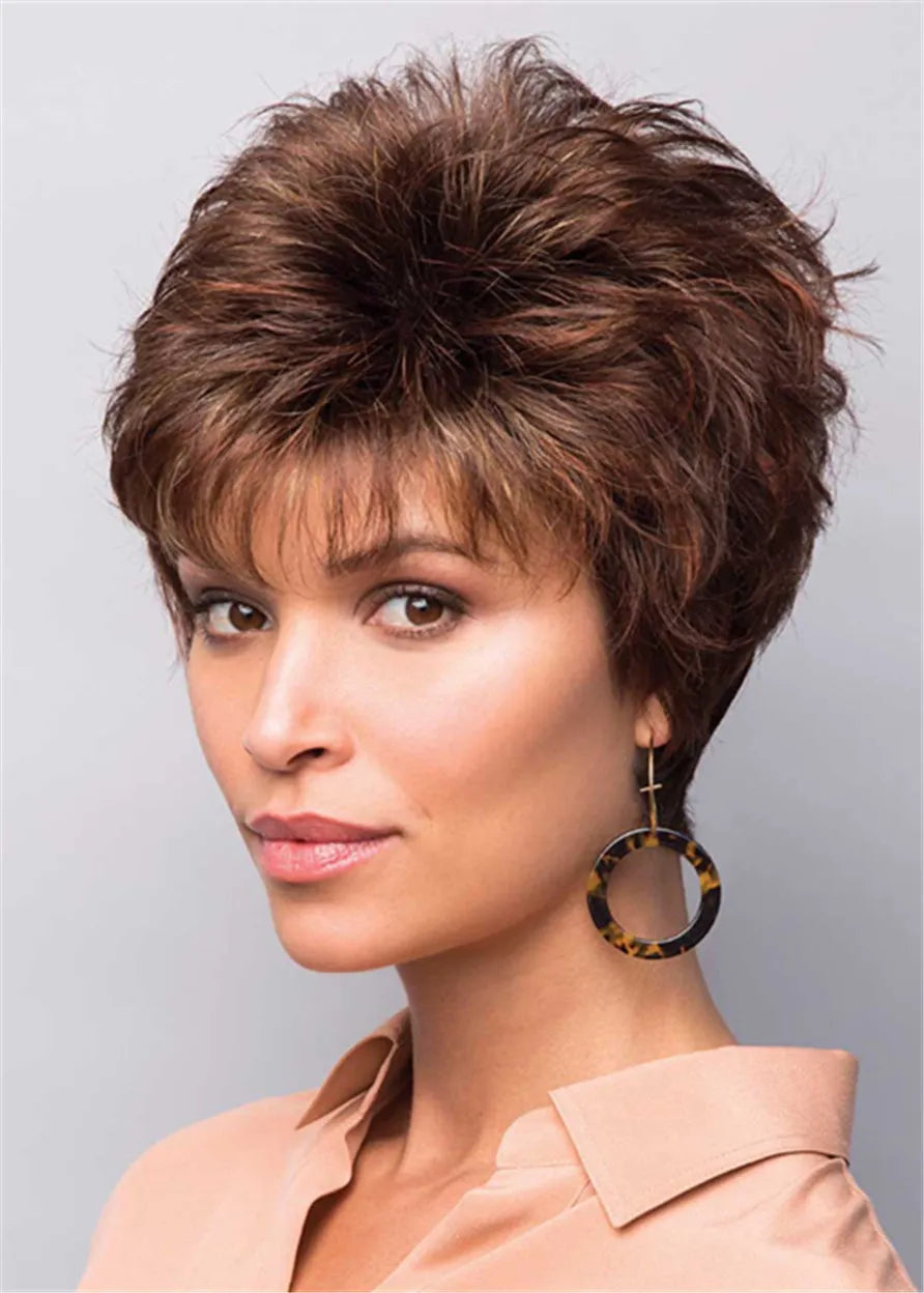 Pixie Cut Short Fluffy Layer Wig Natural Straight Human Hair Women Wig 10 Inches