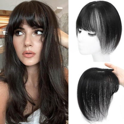 Hair Toppers for Women Real Human Hair, Bangs Hair Clip 360° 3D Cover Human Hair Topper with Bangs