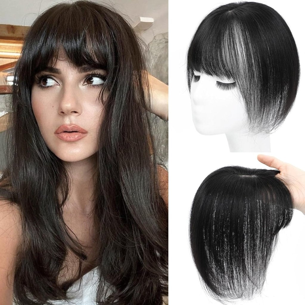 Hair Toppers for Women Real Human Hair, Bangs Hair Clip 360° 3D Cover Human Hair Topper with Bangs