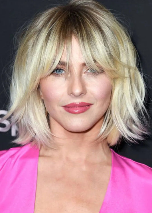 Short Layered Hairstyles Women's Natural Straight Human Hair Wigs With Bangs Capless Wigs 10Inch