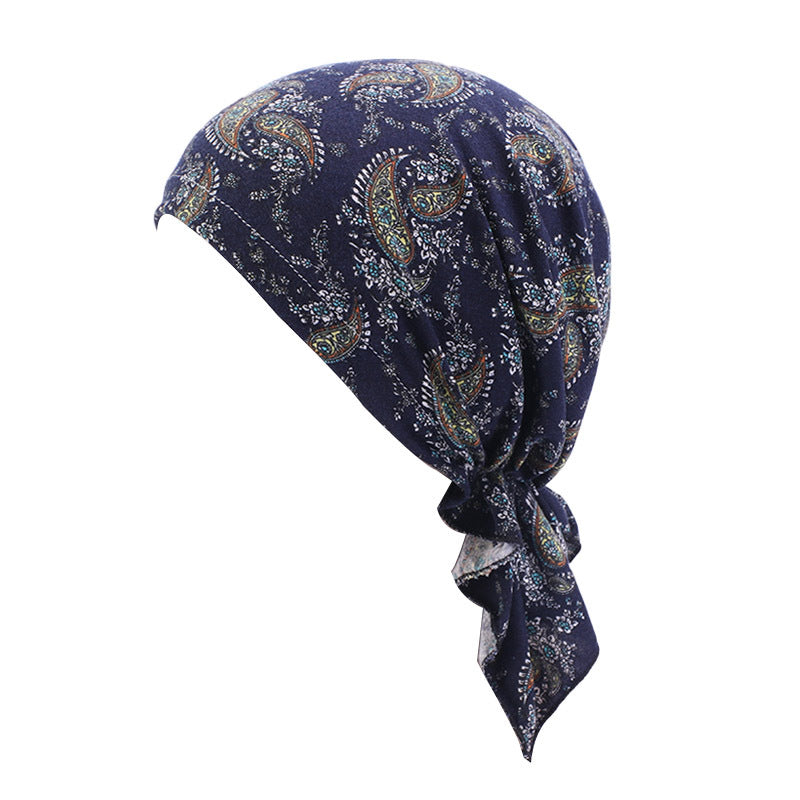 Cross-Border New Women's Cotton Braided Pirate Hat Triangle Turban Hat Printed Turban Hat Chemotherapy Hat