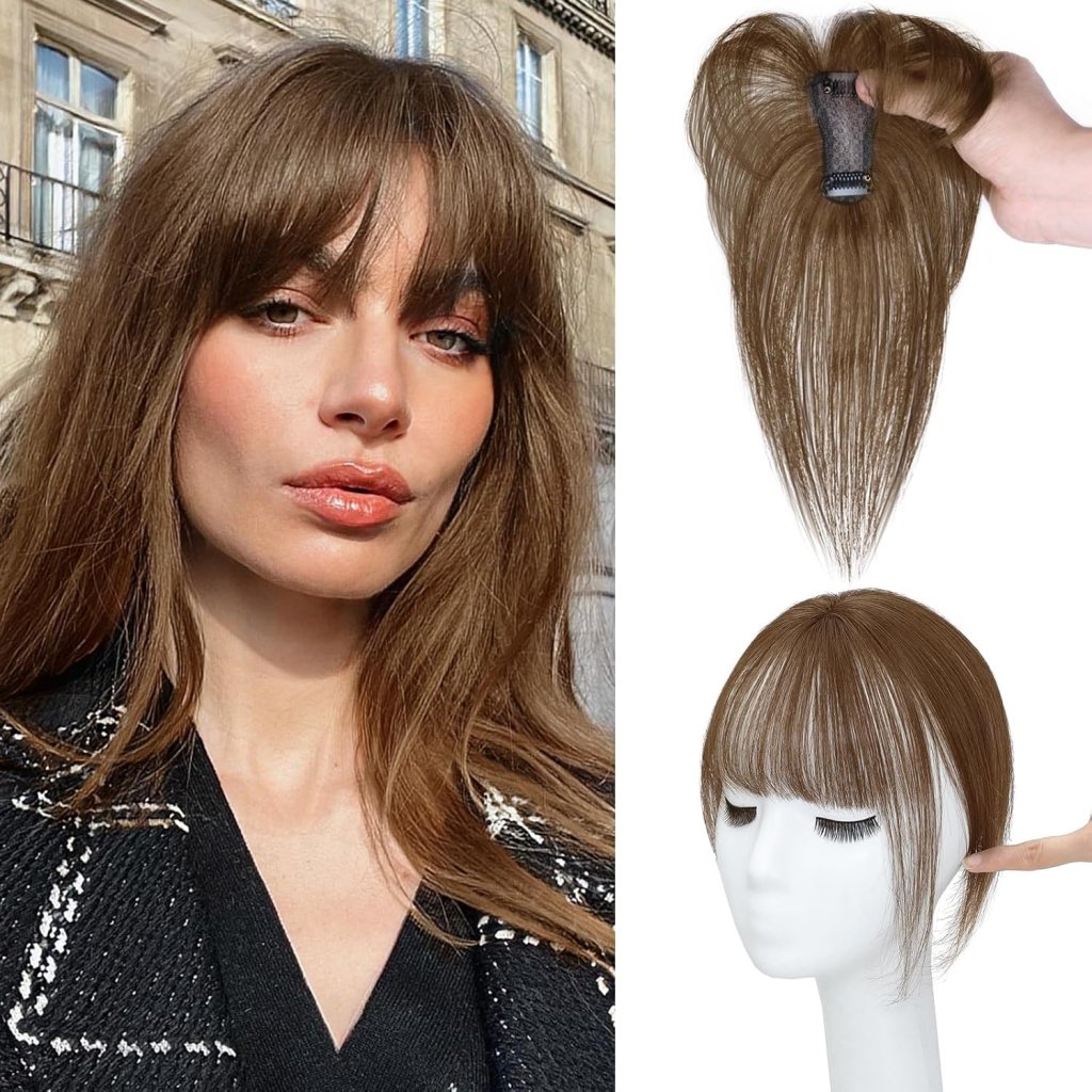 Clip in Bangs 100% Human Hair Toppers 360°3D Hair Pieces Clip On Air Bangs Extensions