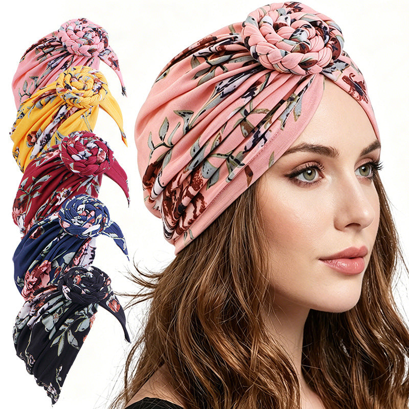 Pastoral Print Twist Braid Ball Twist Cap Snail Plate Flower Cap African Cloth Cap JDT-342C