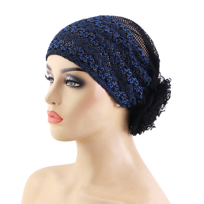 New Cross-Border Breathable Lace Mesh Hat, Ethnic Headscarf with Floral Embellishment, Hair-Protecting Headscarf Hat Jdt-517